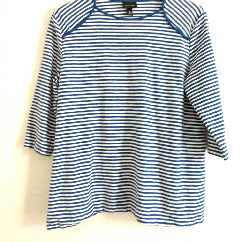 Who What Wear Blue White Striped Top Coastal Nautical Juniors XL Chest 40"